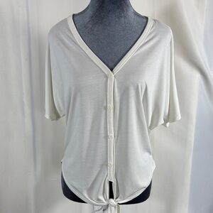 lavender field Cream Button-Front Tie-Hem V-Neck Top